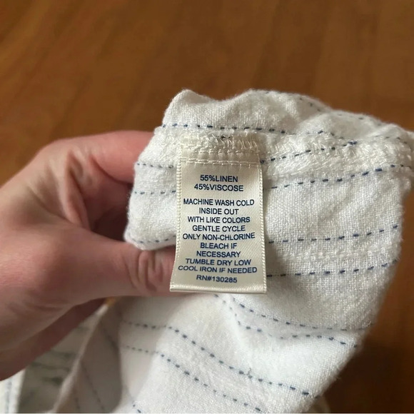 Per Se Linen Blend White Blue Stripe Pull On Front Tie Shorts Women’s Size Large - Picture 5 of 6